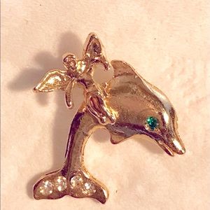 Guardian Angel dolphin with December blue zircon & clear crystals in gold plated